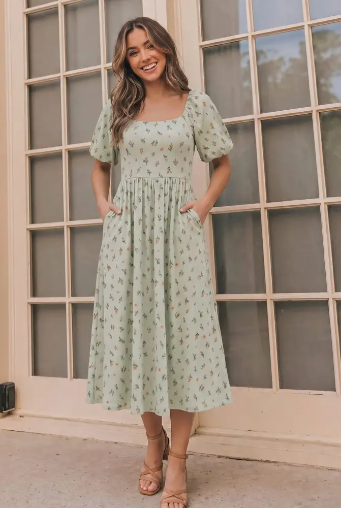 Floral Midi Dress with Pockets