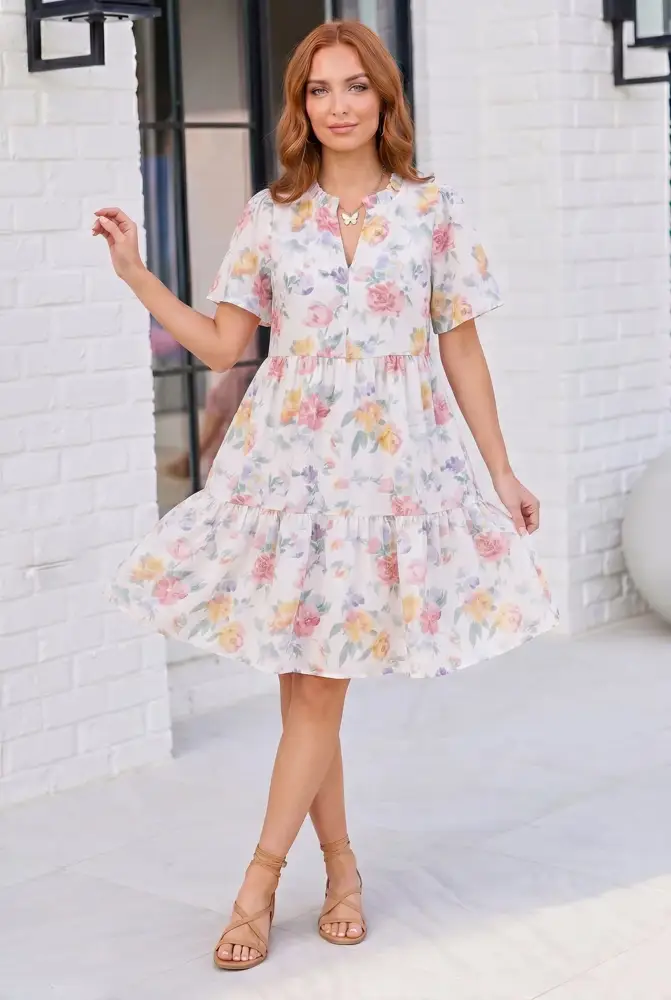 Watercolour Floral Ruffle Mini Dress