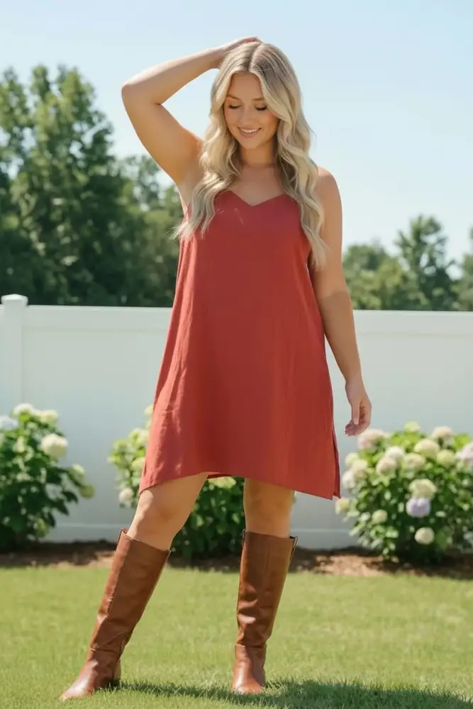 Plus Size Suede-Effect V-Neck Slip Dress