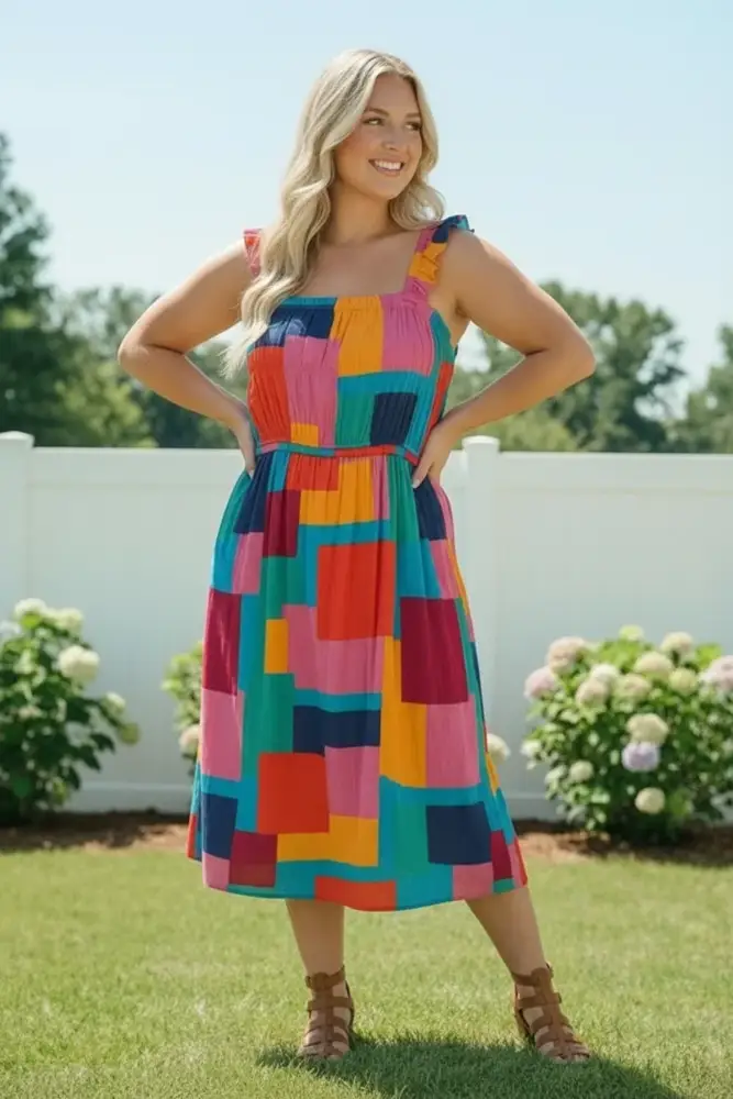 Plus Size Multicolour Print Dress
