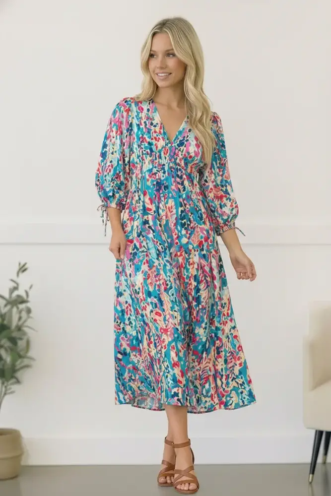 Multicolour Floral Tie-Waist Dress