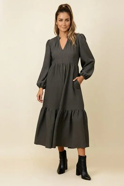 Solid Waffle Texture Relaxed Maxi Dress