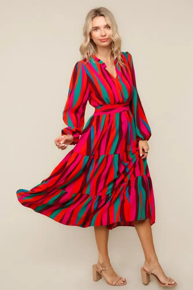 Multicolour Stripe Woven Maxi Dress with Pockets