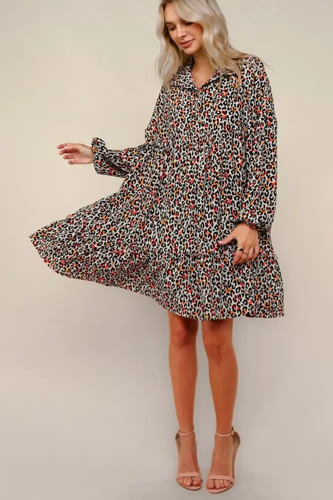 Taupe Leopard Relaxed Midi Dress