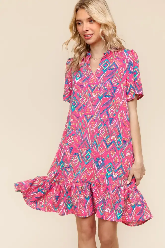 Patterned Woven Dress with Side Pockets