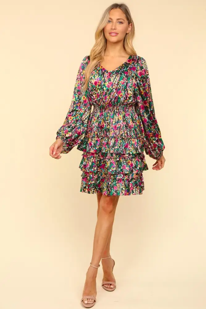 Plus Size Floral Satin High-Low Dress